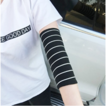 팔꿈치보호대 스커트운동 팔목보호대 팔 보호커버 남성헬스 땀흡수 팔뚝 팔토시 가림흉터 문신 온실 여름 매우얇은, C13-18cm블랙스트라이프 팔목보호대-B58