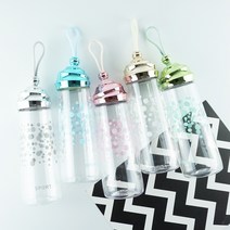 플라스틱 물컵 밧줄 손잡이 컵 심플 투명 전기 도금 싱그러운 플라스틱 컵 휴대용 학생 물병