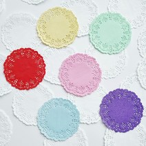 도일리페이퍼 원형 흰색 칼라 100매 티코스터 종이코스터 종이레이스, 11.4cm - 분홍