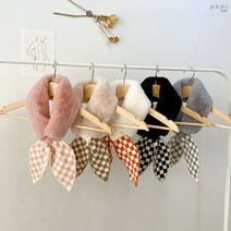 pkpj 쁘띠 바둑판 체크 양면 고리 니트 에코 페이크 퍼 머플러 스카프 털 목도리 5color