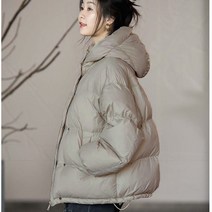 겨울 오리털 덕다운 밑단 스트링 뒷면 주름 밴딩 여성 후드 패딩 P2200233