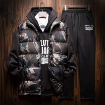 운동복 가을 겨울 3 피스 정장 조끼 후드 바지 스포츠 정장 패션 인쇄 정장 s-4xl