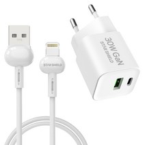 30W GaN 듀얼 멀티고속충전기+마카롱 고속충전케이블 1세트, 화이트+아이폰 1.5M 화이트