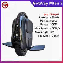 대리기사전동휠오리지널 Gotway Begode Mten3 모델 10 "전기 외발 자전거 800W 모터 가장 가벼운 재미, 01 Mten 84V 460WH, 한개옵션1
