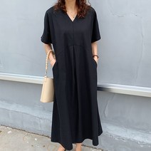 포우니 브이넥 오버핏 린넨 롱 원피스
