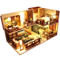 miniyo 원목하우스 가구 우든 DIY 미니어처하우스 만들기 준비도구포함 한글설명서 당일발송, 원목하우스(오르골포함)