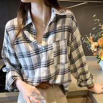 봄가을 심플모던 여성 체크남방 블랙/화이트 여성남방