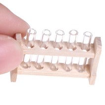 우드슬랩테이블 최신 5 개/대 실험실 유리 테스트 튜브 나무 랙 세트 1:12 Dollhouse Miniature Accessory, 한개옵션0