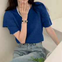 IBOY UGIRL 여성 비티지 퍼프소매 반팔 니트티