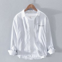 ANKRIC RC213-Men 자수 줄무늬 면 캐주얼 셔츠 남자 일본면 셔츠 남성와이셔츠
