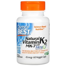 Doctors Best MenaQ7 함유 천연 비타민K2 MK-7 45mcg 베지 캡슐 60정, 1개