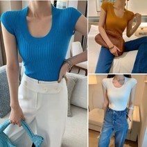 없음 딥U 캡소매 니트