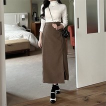 다잇템 여자 슬릿 스트랩 민무늬 면스판 리본 롱스커트 (9213689)