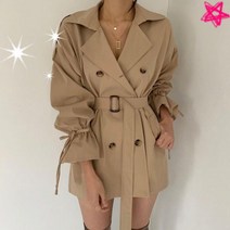 여성 가을 하프 트렌치코트 벨티드 트렌치반코트