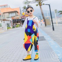 도오빠 아동 점프수트 멜빵 7부 바지 서스펜더 나시 프린팅 패턴 여름 여아 주니어 어린이