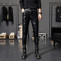 1+1 남자 가죽 바지 인조 팬츠 PU 캐주얼 슬림 핏 라이딩 바이크 락커 가수 클럽 나이트 댄서 OA121610