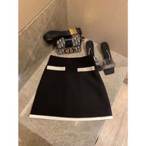 수입명품 스타일 보석 패치 배색 미니 스커트