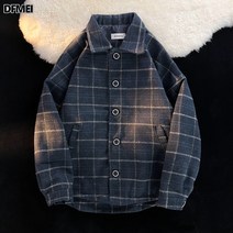 DFMEI 겨울 체크자켓 남성 모직 터틀넥 셔츠 코트