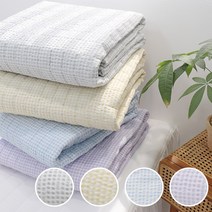 이즈베딩 깅엄체크 시어서커 리플 항균 알러지케어 냉감 여름침대패드 여름패드 (SS/Q), 스카이블루