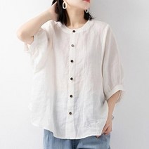 코발트블루셔츠 여성 오버핏 오픈카라 린넨 쉬폰 블라우스 88