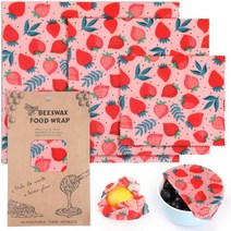 GeeRic 893232 Organic Beeswax Wrap for Food 3 Pcs Sustainable Wraps Bread Sandwich Wrapper Zero Wast, 3 Pcs Strawberry