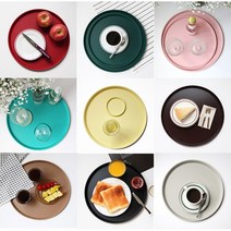 철제 스텐 감성 논슬립 원형 쟁반 3size 12color, 셔우드 그린