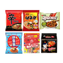농심 신라면+얼큰한너구리+짜파게티+배홍동비빔면+오뚜기 진라면매운맛+삼양 불닭볶음면 각1입, 신라면+너구리+짜파게티+배홍동+진라면+불닭 각1입