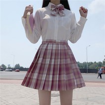 교복리본 봄 JK 유니폼셔츠 여성 베이스 타입 솔리드 무지 돋보이게 함 옷 긴 소매 체크 스커트세트 2216222227