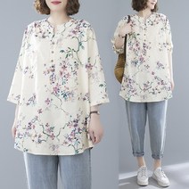 큰언니 빅사이즈 여름 필수아이템 플라워 마소재 롱티셔츠 블라우스 BS05607#