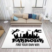 인조 잔디 카펫 정원 인테리어 파쿠르 벽 데칼 익스트림 스포츠 점프 스트리트 시티 미끄럼 방지 프린트 편안한 거실용 대형 매트 러그, 40cm by 60cm, 네이비 블루