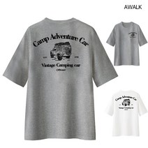 어워크 오버핏 반팔티 남녀공용 5부 반팔 티셔츠 빈티지카 스웻셔츠