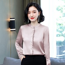 새틴 실크 셔츠 여 긴팔 봄 헤비 누에 실크 상의 고급 셔츠 양기