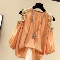 쩐쿠 가을 여성 플라워 어깨트임 긴소매 블라우스 Z202