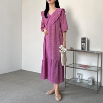 브이와이 여자 프릴 반팔 땡땡이 에이라인 원피스