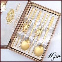 H.jin 백수백복 골드티타늄 수저세트 (A스타일) 티타늄수저 2p + 수저받침 2p + 정품케이스, A 스타일