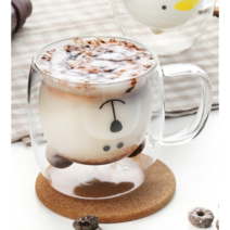 홈카페 동물 캐릭터 애니멀 이중유리 머그컵 손잡이 고양이 오리 곰돌이[하늘사랑], 곰돌이(Bear)