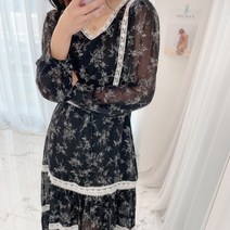 플라워 패턴 레이스 허리끈 원피스 2color