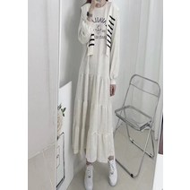 F1796 2컬러 루즈핏 앞프린팅 캉캉 플레어 롱원피스