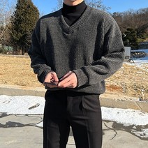 [올리브데올리브트렌치] (1+1)남자 제인드 브이넥 오버핏 니트 긴팔 스웨터 티셔츠 옷 가을 겨울 간절기 옷 코디