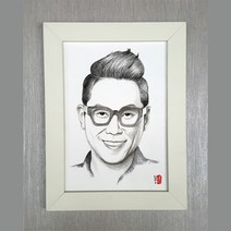 국민초상화A4 인물스케치 강아지그림 고양이그림 레트로감성 100%수작업 특별한선물, 매트확장형월넛액자(할인가/15000원)