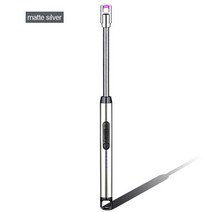 360 ° 전기 아크 플라즈마 롱 캔들 라이터 USB 방풍 바베큐 주방 가스 스토브 플레임 없는, 11 Silver
