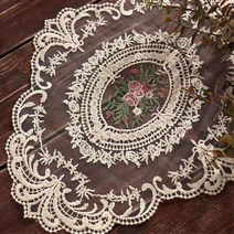 엔틱식탁매트 서랍위 소품 레이스매트 2p 테이블셋팅 홈카페 자수러너 홈파티 도일리, 베이지