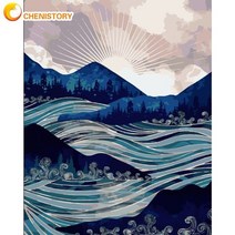 DIY 명화 유화 그리기세트 그림 산 풍경 diy 그리기 바다 파도 홈 장식 캔버스에, 9914239, 60x75cm DIY 프레임