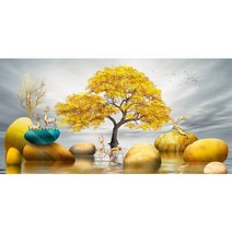 돈들어오는그림 해바라기액자 인테리어그림 현대 황금 추상 풍경 예술 황금 나무와 돌 거실, 70x180cm(프레임 없음), a