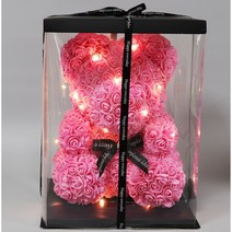 [로즈베어] 장미곰돌이 장미강아지 장미유니콘 장미키티 이벤트꽃 장미꽃 인형 프로포즈 발렌타인데이 화이트데이 특별한날 결혼 입학식 졸업식 기념일 크리스마스 선물_쯔야코드, 리본_핑크[화이트케이스포장+LED조명증정]