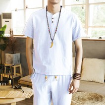 2022년 여름 면마 반팔 세트 캐주얼 팬츠 투피스