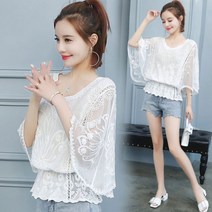 [CESS] 4674 레이스 케이프 블라우스 화이트 한색상