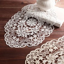 타원 블루밍 자수 레이스 러너 (4type), 대(87cm) 아이보리