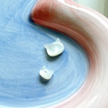 [1개]관통형 가로형 화이트 고양이 얼굴 자개 2종 3-421 비즈 팔찌 악세사리 팬던트, 7mm