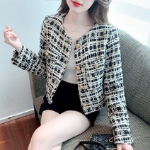 패치 자켓 톰보이 배색 여성 트위드 코트 스티치 프렌치 오버핏 모직 캐주얼 아우터